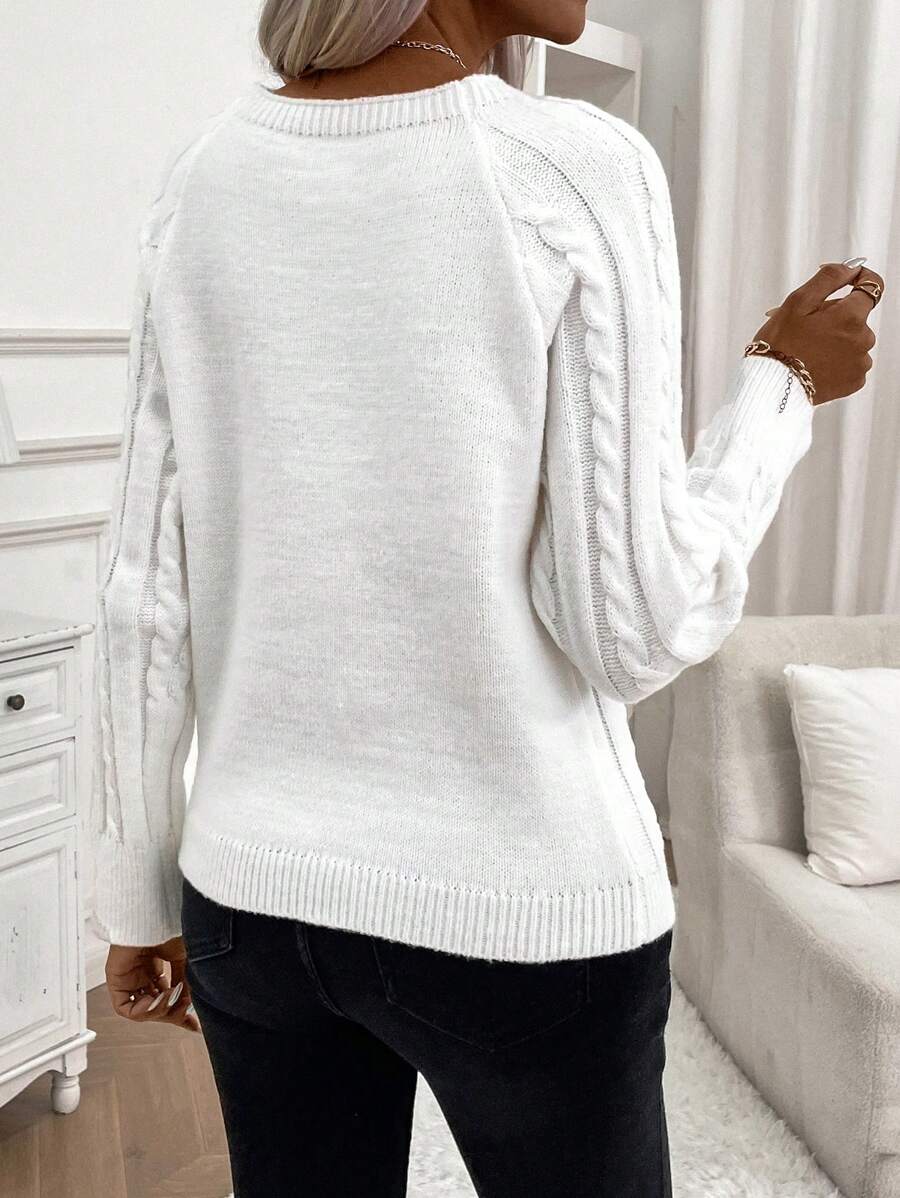 Clara | Button-Detail Cable Knit Jumper