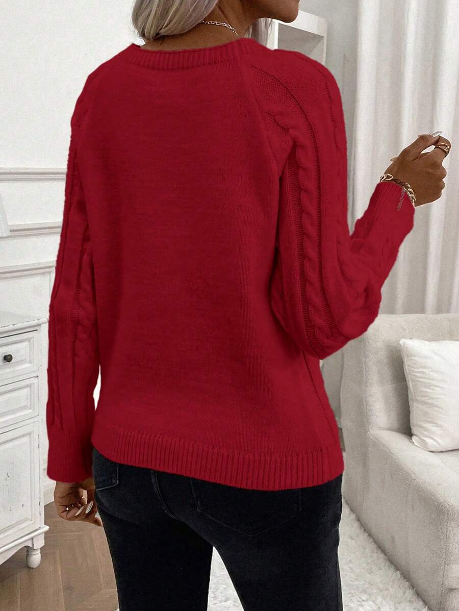 Clara | Button-Detail Cable Knit Jumper