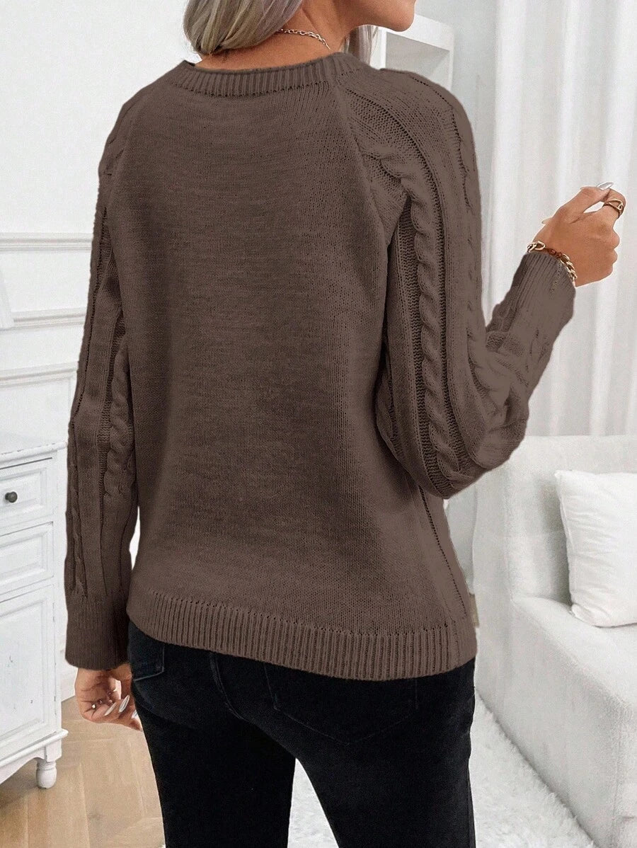 Clara | Button-Detail Cable Knit Jumper
