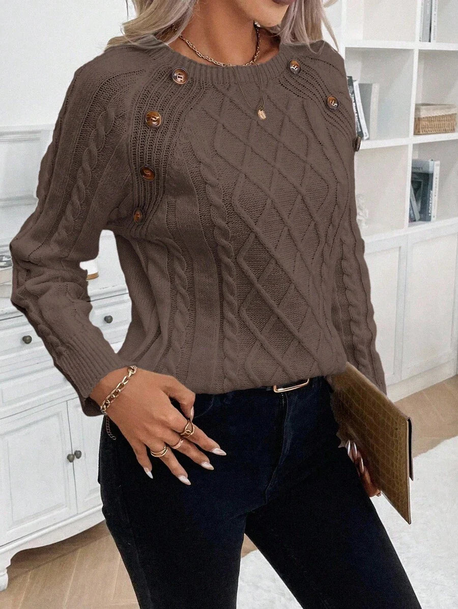 Clara | Button-Detail Cable Knit Jumper