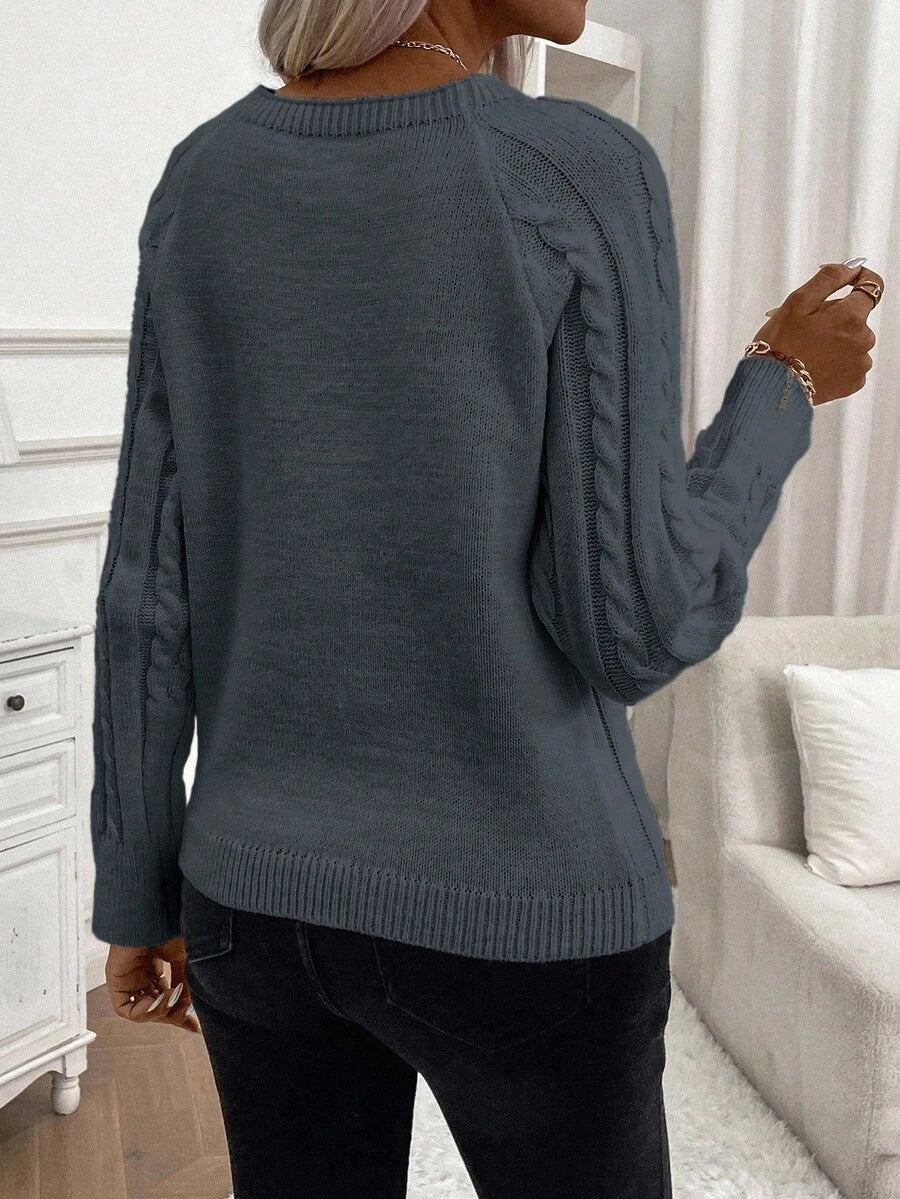 Clara | Button-Detail Cable Knit Jumper