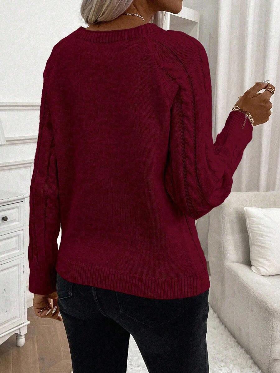 Clara | Button-Detail Cable Knit Jumper