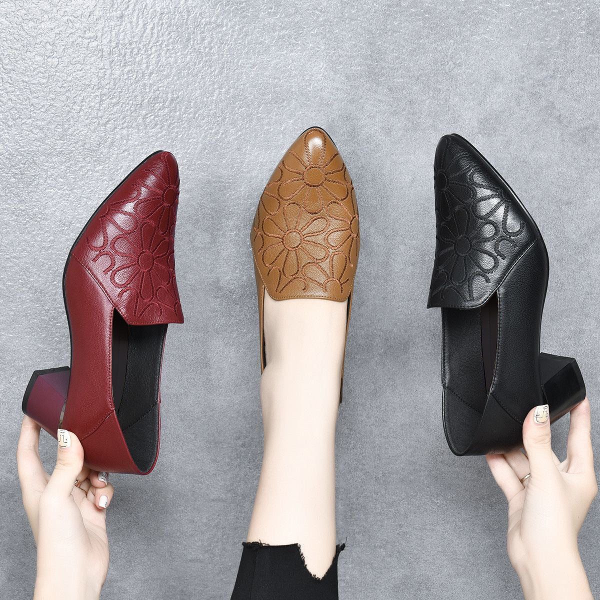 Tonette | Soft Vegan Leather Embroidered Pumps