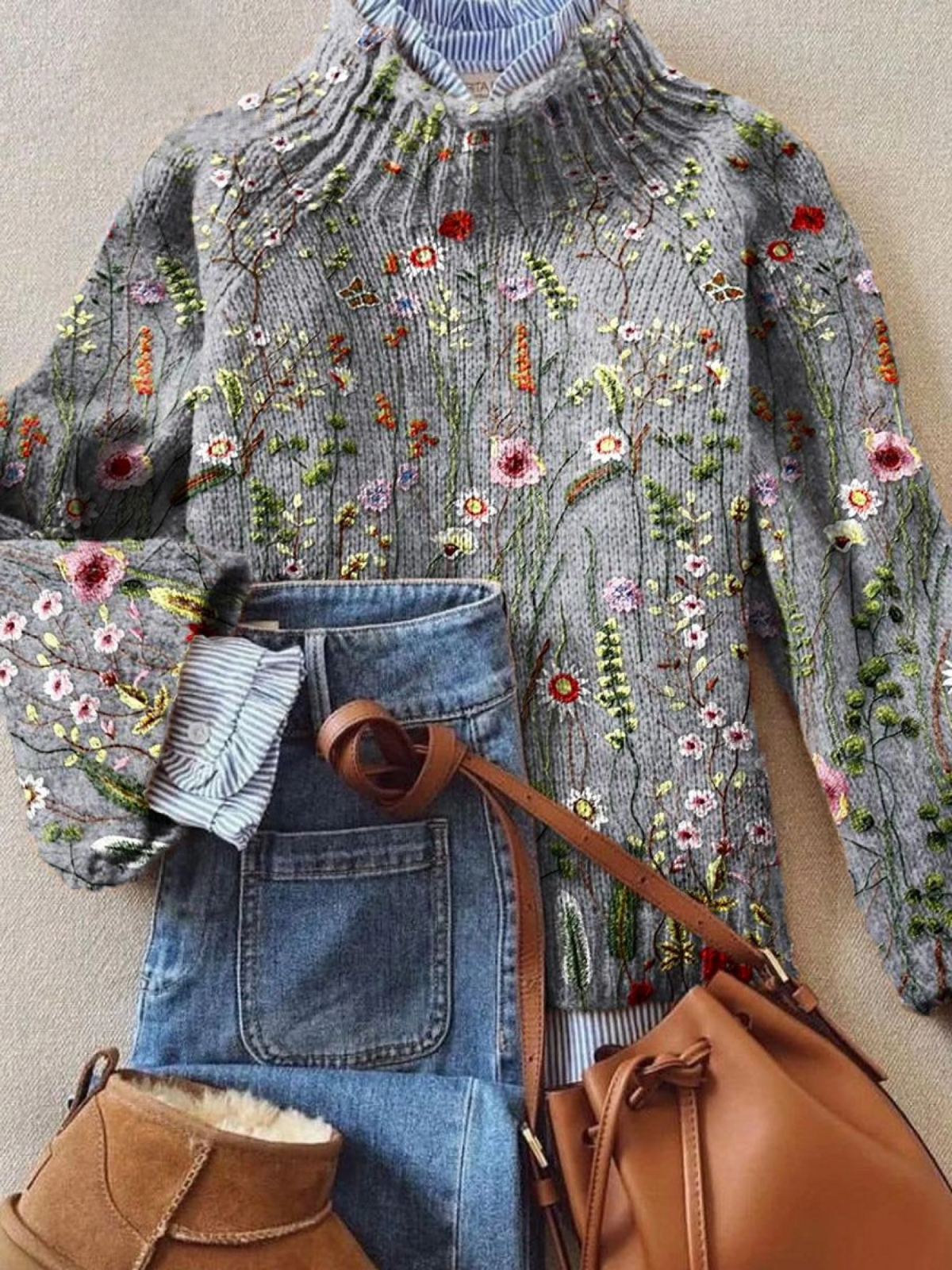 Maurine | Vintage floral print turtleneck sweater